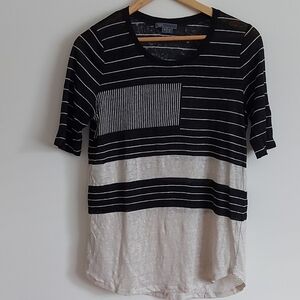 Vince Black and Oatmeal Striped Linen Top. Size S.